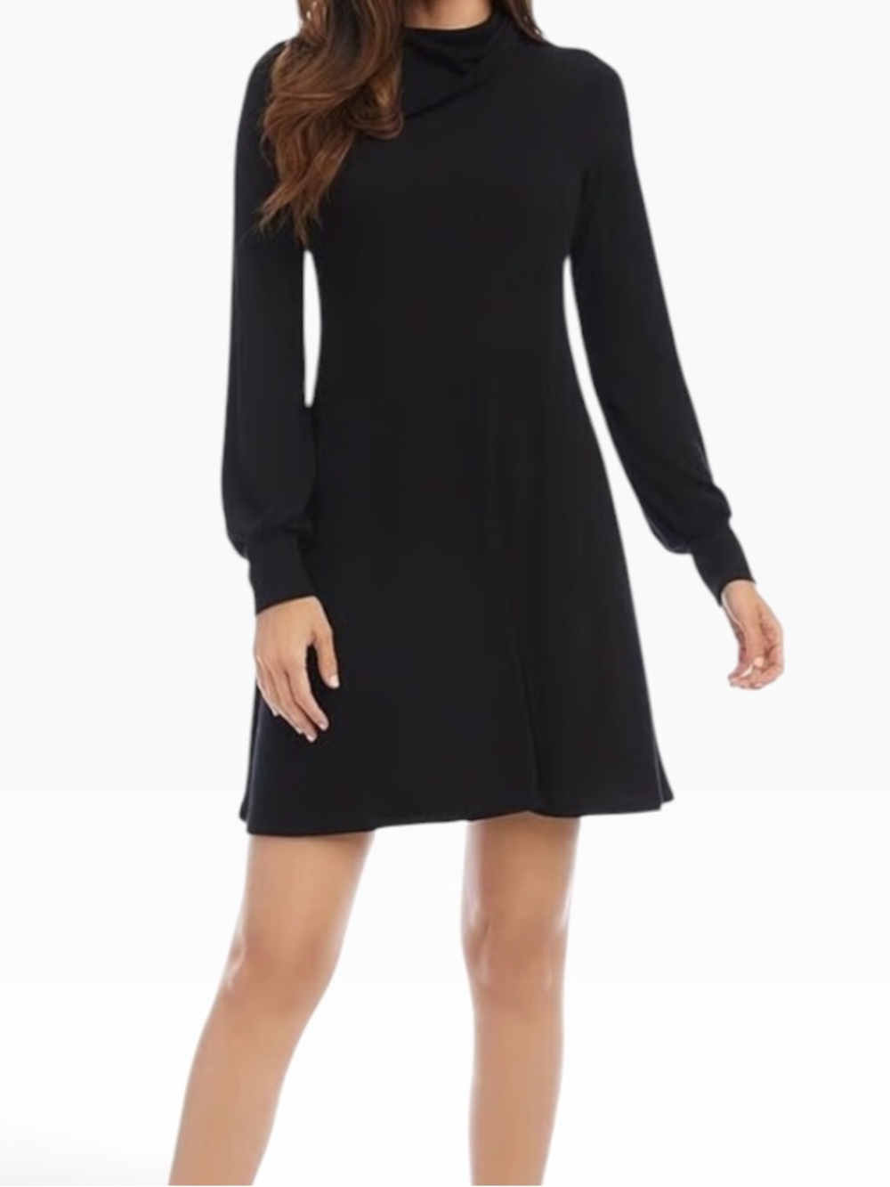 Karen Kane Black Drape Neck Long Sleeve Aline Sweater Dress L